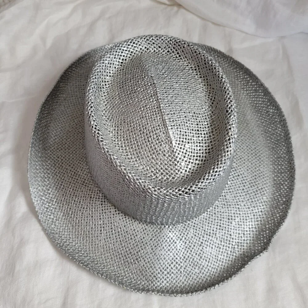 Jhats Cowgirl Straw Hat Kentucky Derby Silver S/M 6-7 1/8